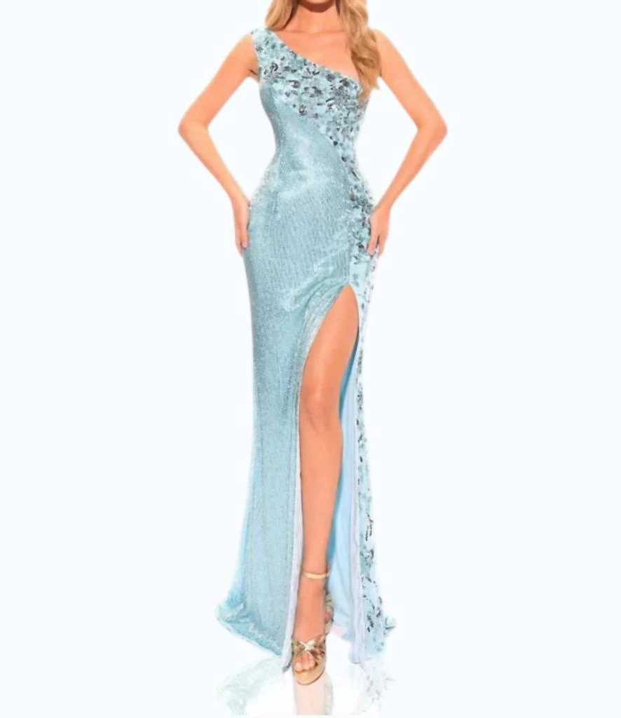 AMARRA Amarra - Fitted Beaded Sequin One Shoulder Slit Gown