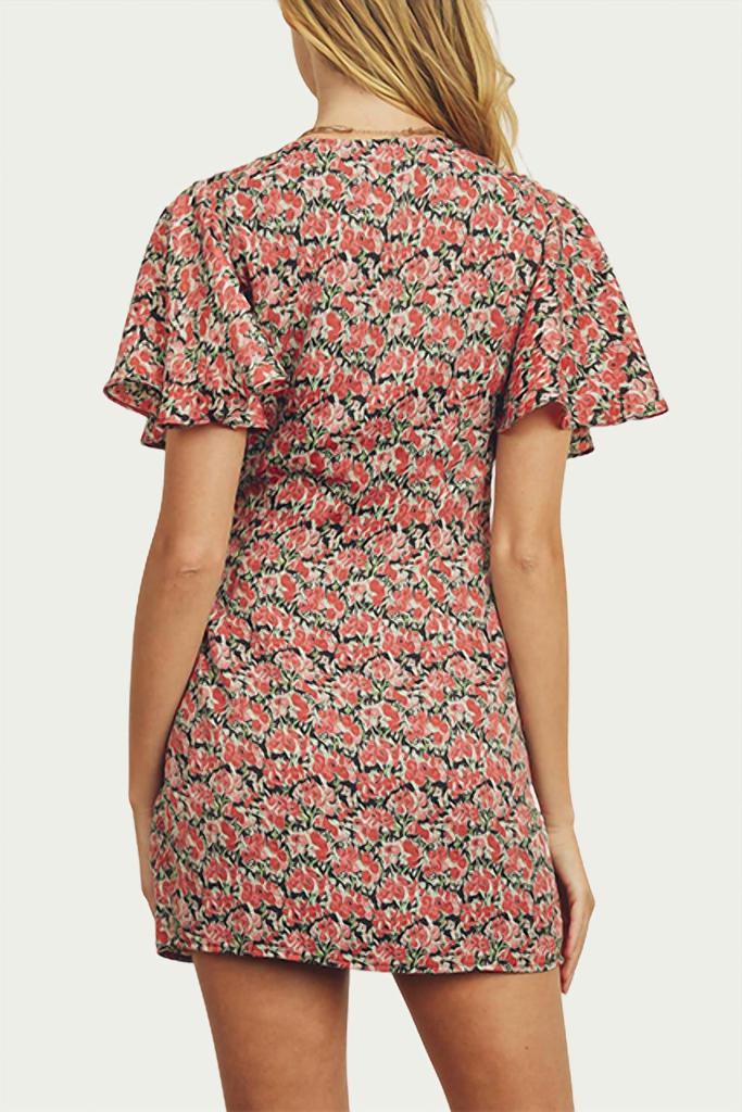 Dress Forum FLORAL-PRINT SATIN WRAP MINI DRESS