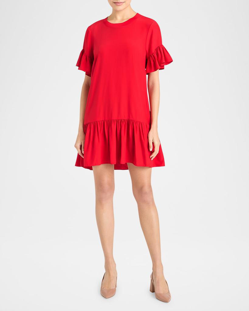 Cinq a Sept Leilah Ruffle Silk T-Shirt Dress