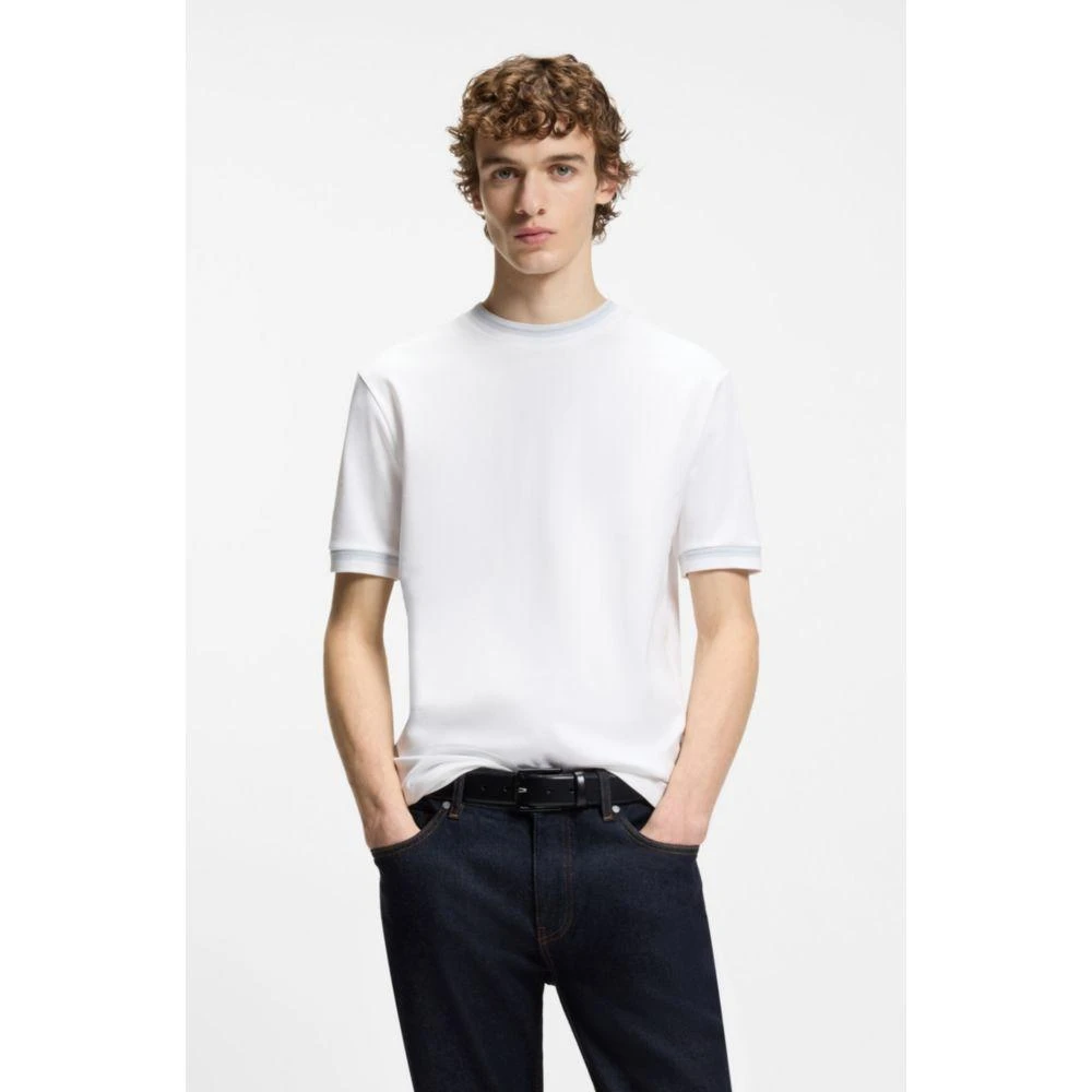 Hugo Boss Contrast-tipping slim-fit T-shirt in mercerised cotton 3