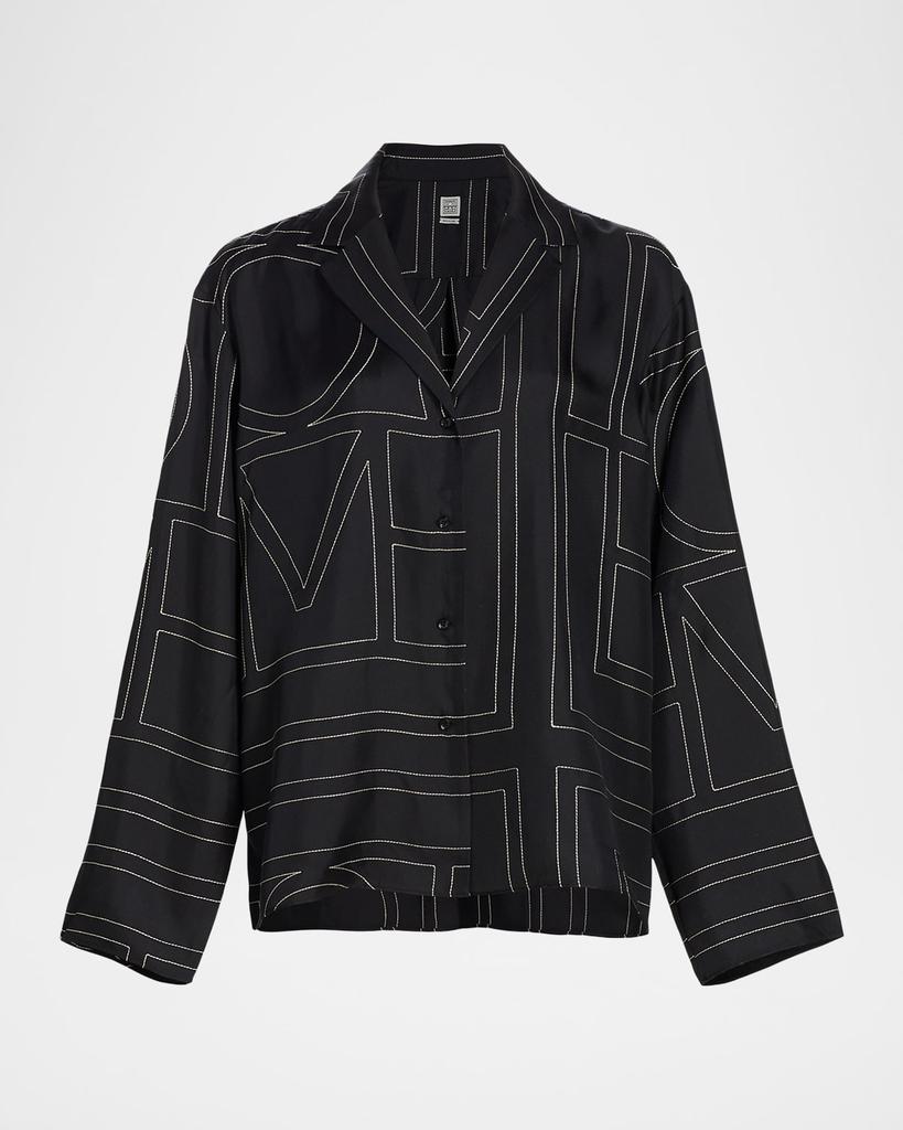 Totême Monogram-Embroidered Silk Pajama Top