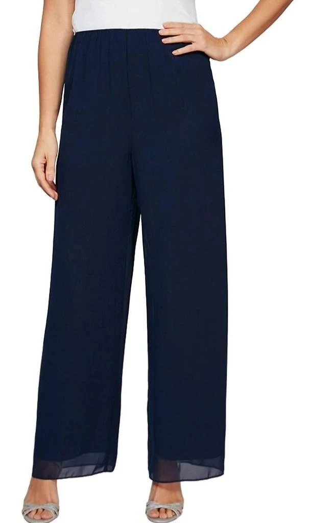Alex Evenings Straight Leg Chiffon Pant In Dark Navy 1