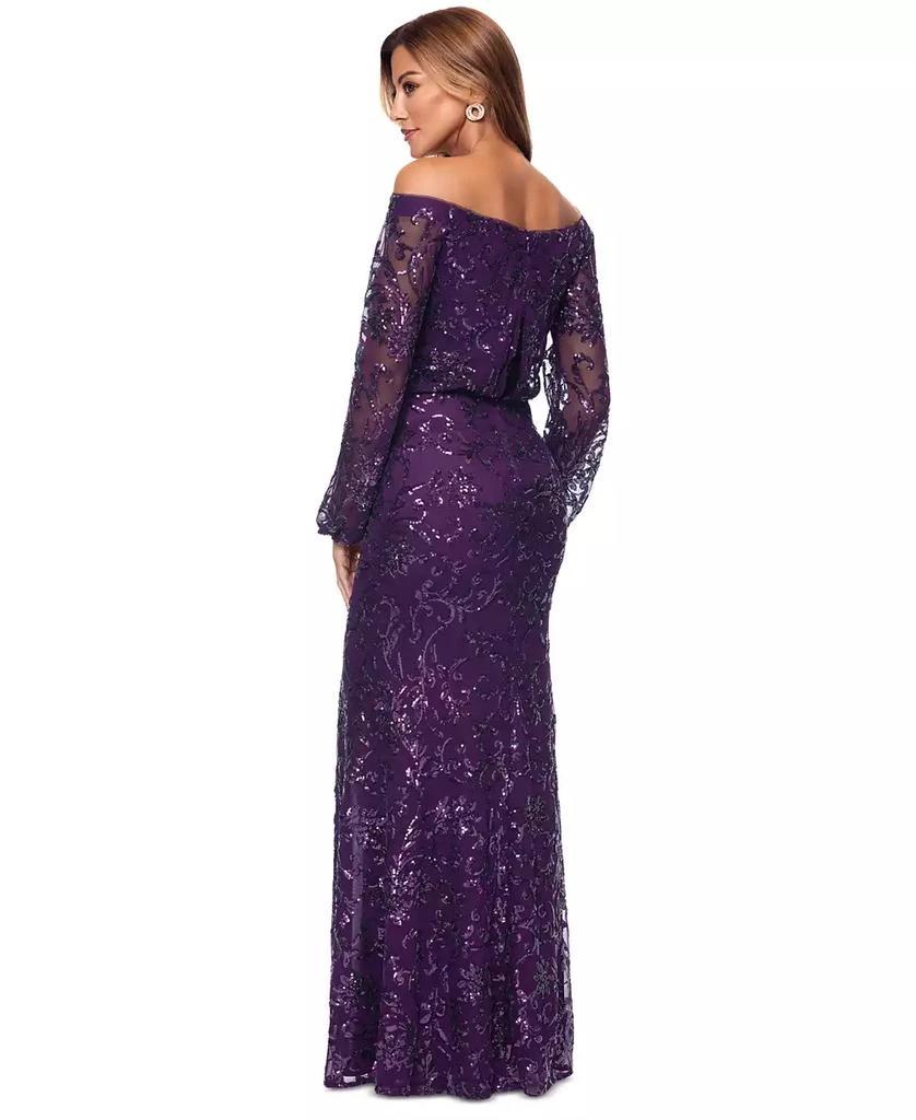 XSCAPE Petite Sequin Off-The-Shoulder Side-Slit Gown 4