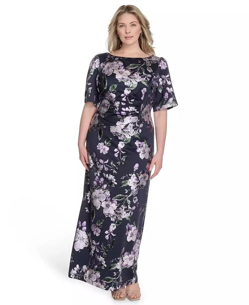 Jessica Howard Plus Size Printed Boat-Neck Gown 1