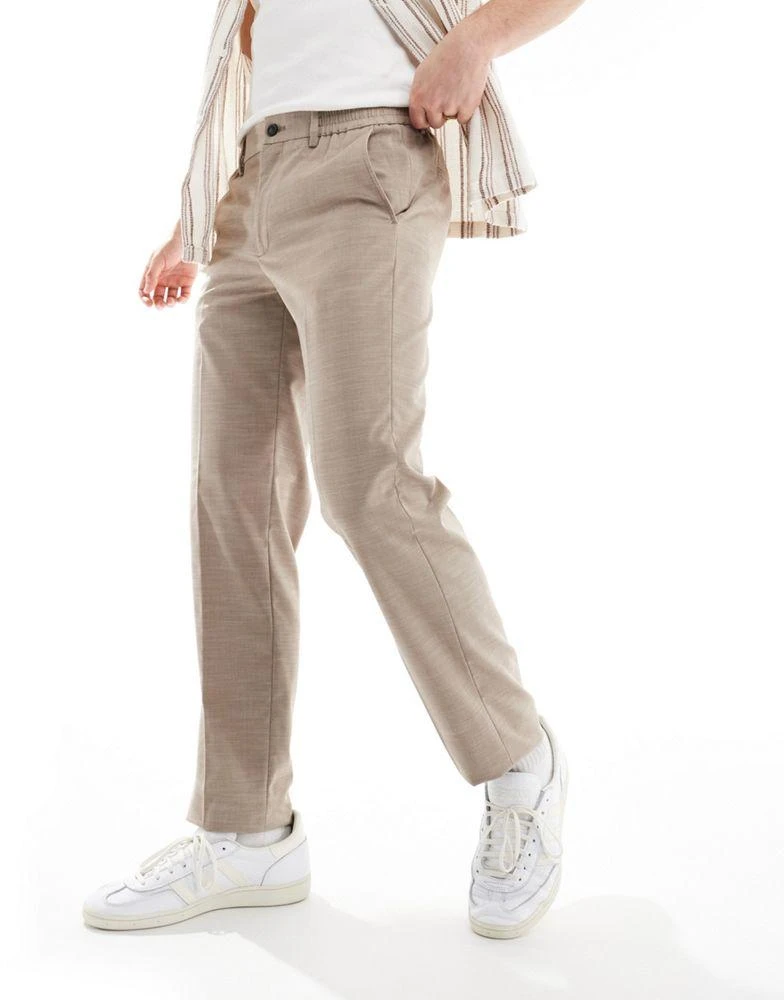 Ben Sherman elasticated waistband suit trouser in beige – On Sale