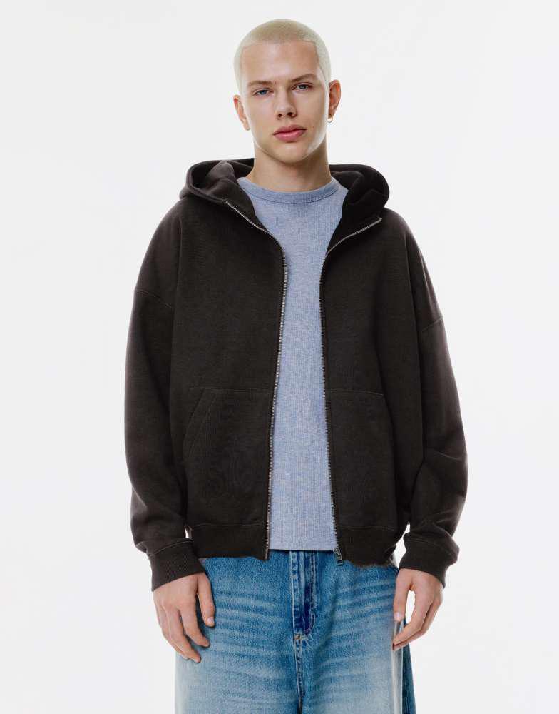 Brown Double Cloth Heavy Pile Zip Hoodie – On Sale Now with Up to