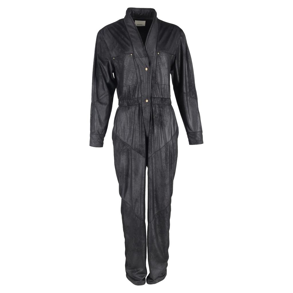 Isabel Marant Junna Long Sleeve Jumpsuit in Black Faux Leather