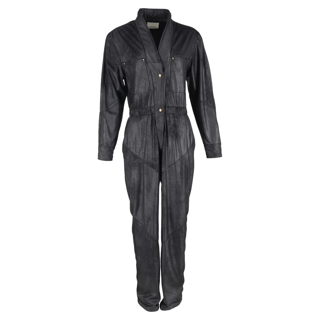 Isabel Marant Junna Long Sleeve Jumpsuit in Black Faux Leather 1