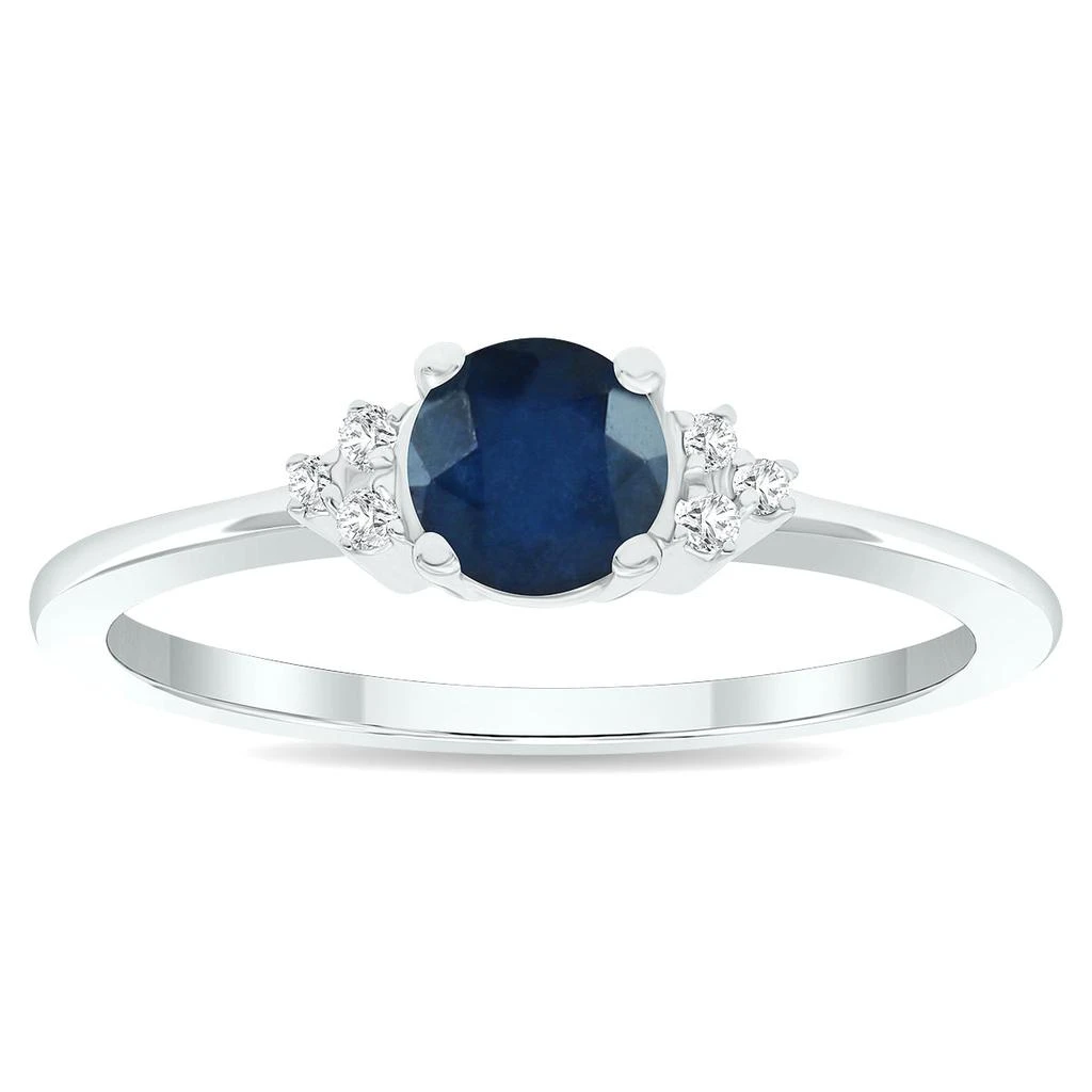 SSELECTS Women's Sapphire And Diamond Half Moon Ring In 10K White Gold 1