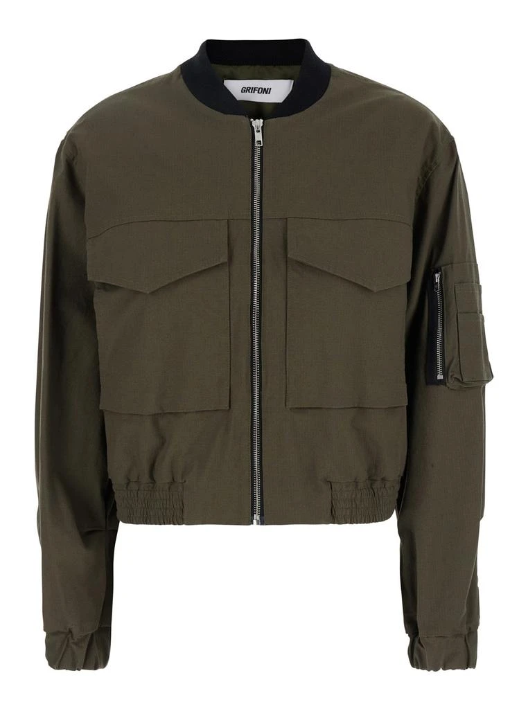 MAURO GRIFONI Green Cropped Jacket With Maxi Pockets On Front And Sleeve In Cotton Woman 1