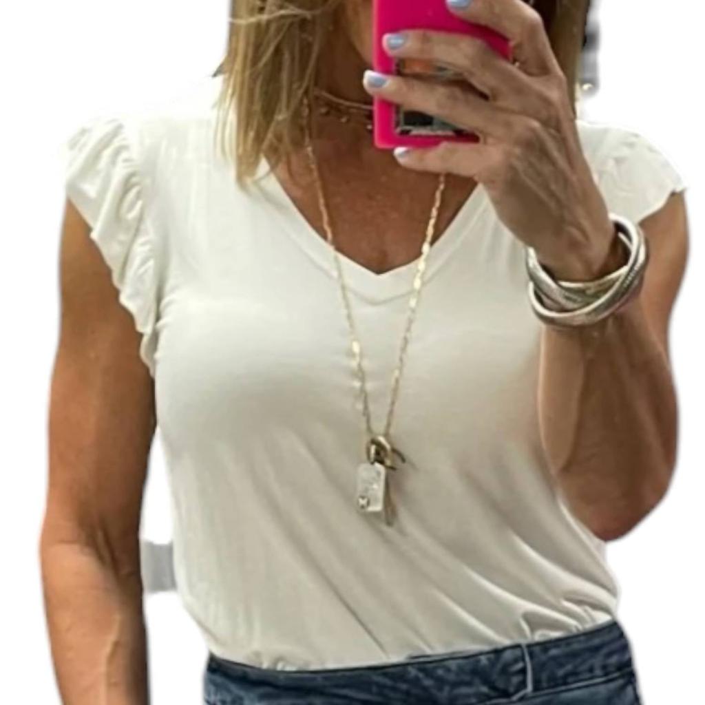 ATM Atm - Daria V Neck Ruffle Sleeveless Top