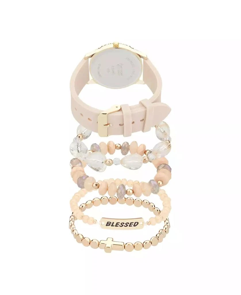 American Exchange Women's Matte Beige Silicone Strap Analog Watch 38mm with Stackable Bracelets Gift Set 3