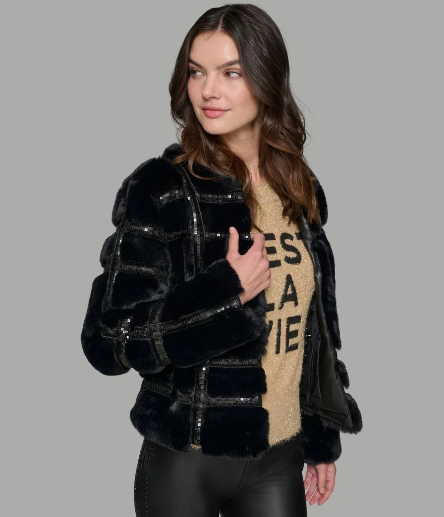 Karl Lagerfeld Paris SEQUIN TRIMMED FAUX FUR COAT 1