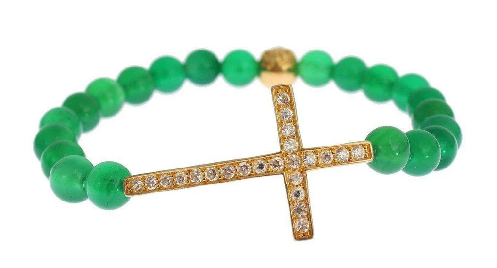 Nialaya Nialaya Jade Stone Gold CZ Cross 925 Silver Bracelet 3