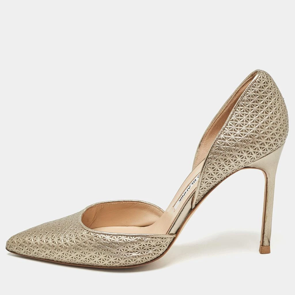 Manolo Blahnik Manolo Blahnik Metallic Textured Leather D'orsay Pointed Toe Pumps Size 38.5 1