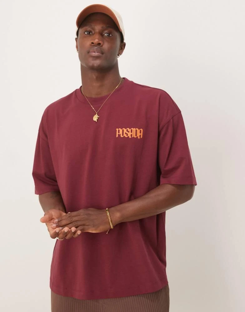 ASOS ASOS DESIGN oversized t-shirt with chest print in burgundy 1