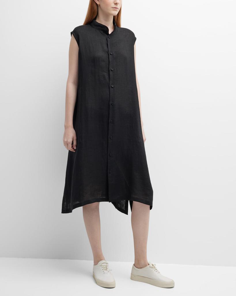 Eskandar A-line Collarless Sleeveless Linen Shirtdress