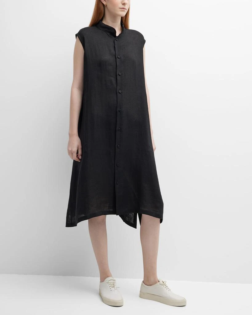 Eskandar A-line Collarless Sleeveless Linen Shirtdress 2