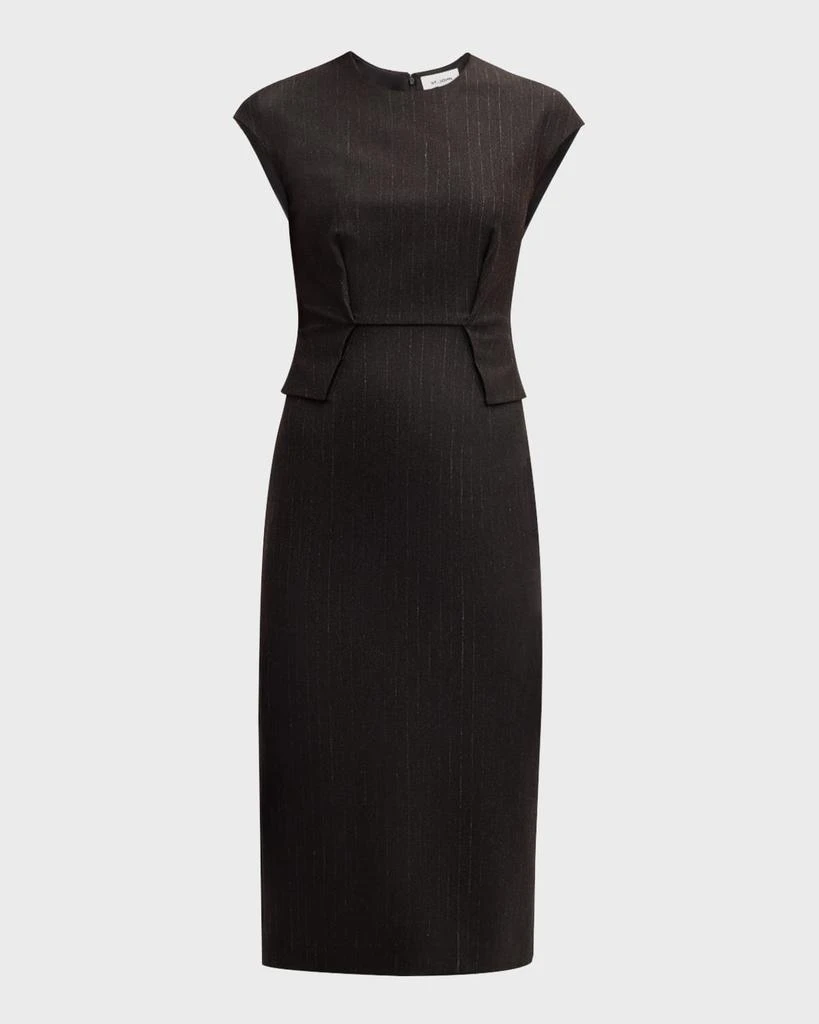 St. John Pinstripe Jersey Cap-Sleeve Peplum Midi Dress 1