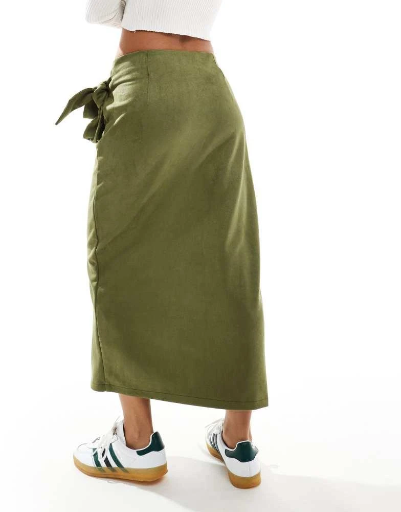 ASOS ASOS DESIGN wrap tie detail faux suede maxi skirt in khaki 3
