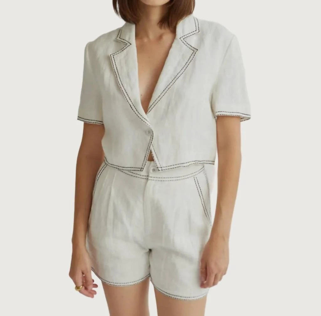 CRESCENT Jessie Contrast Stitch Blazer Top In White 4