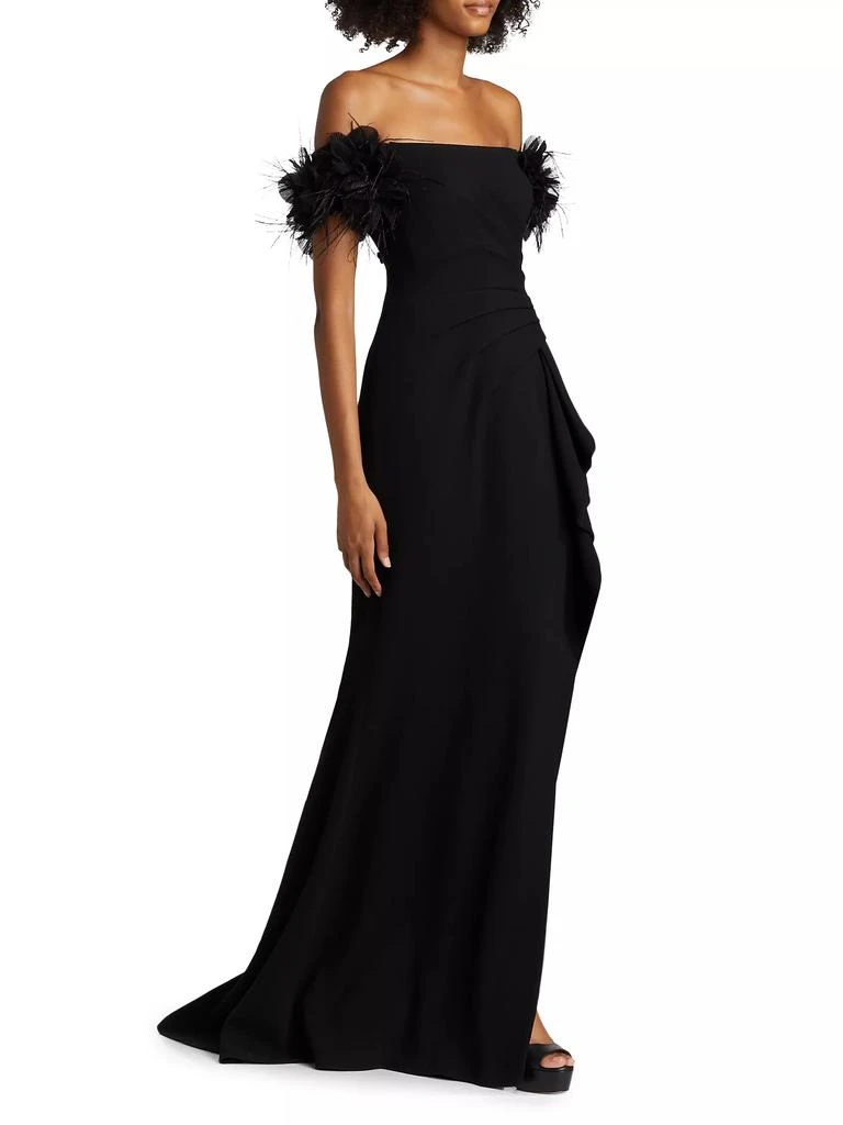 Teri Jon Feather-Embellished Crepe Off-The-Shoulder Gown 4