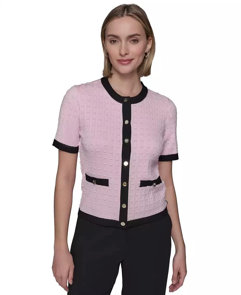 Karl Lagerfeld Paris Petite Short-Sleeve Two-Pocket Cardigan Sweater 1