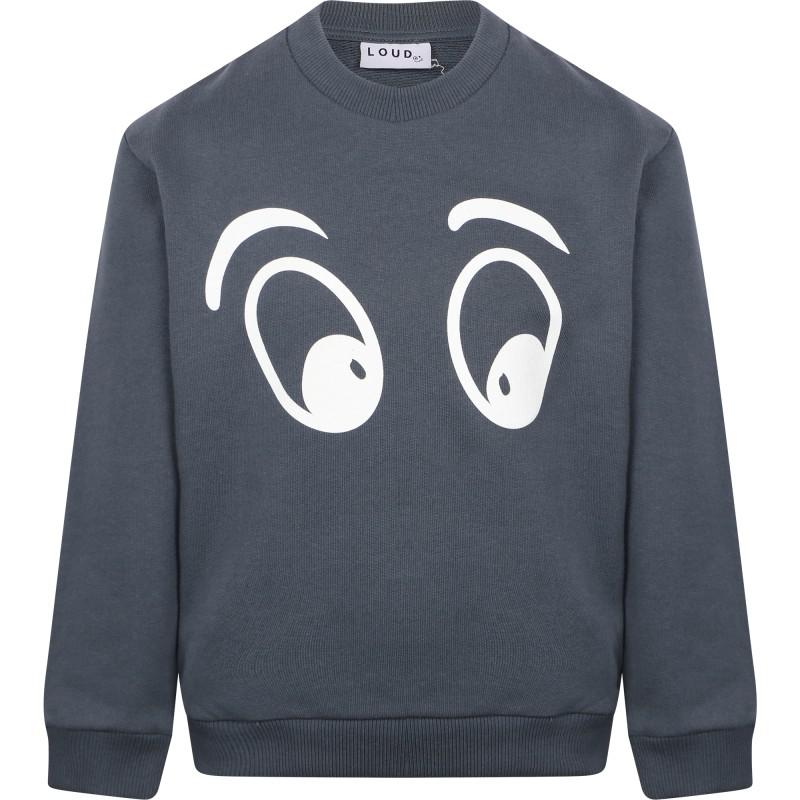 Loud Apparel Eyes print organic logo sweatshirt in grey asphalt
