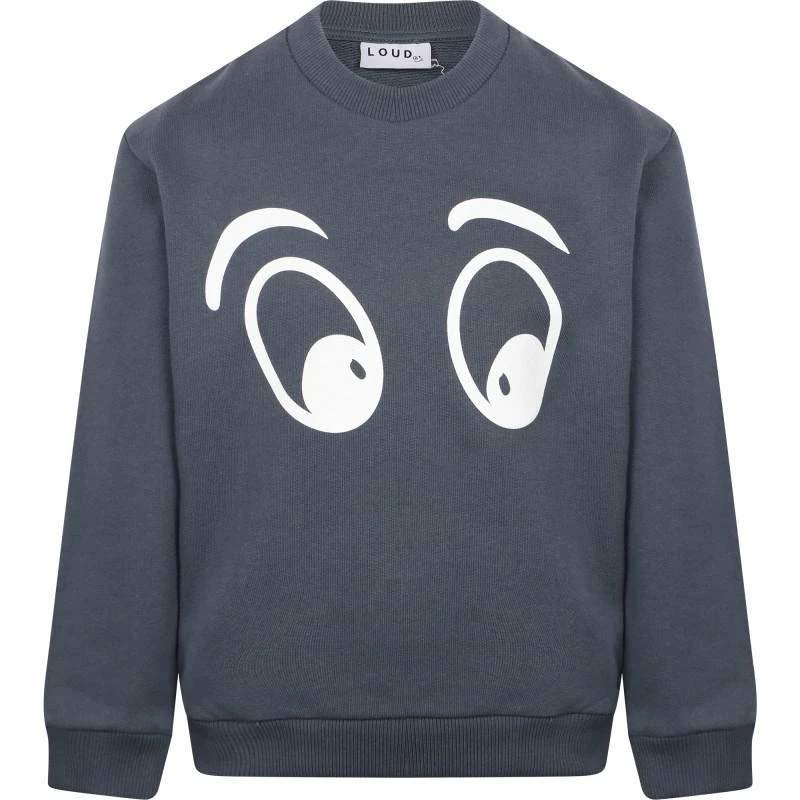 Loud Apparel Eyes print organic logo sweatshirt in grey asphalt 1