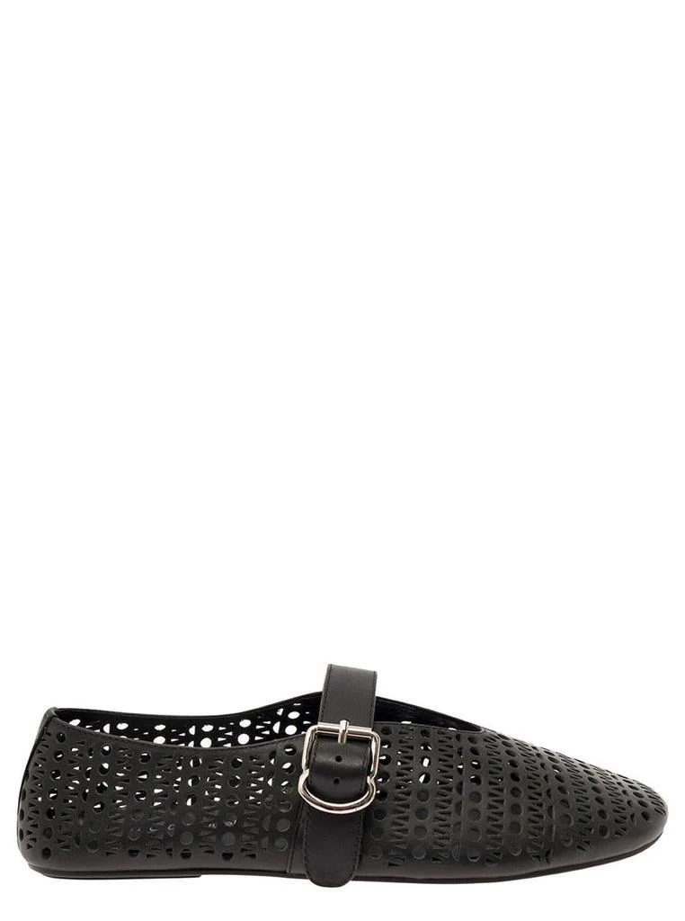 Jeffrey Campbell 'Shelly' Black Ballet Flats with Maxi Buckle in Lace Effect Leather Woman 1
