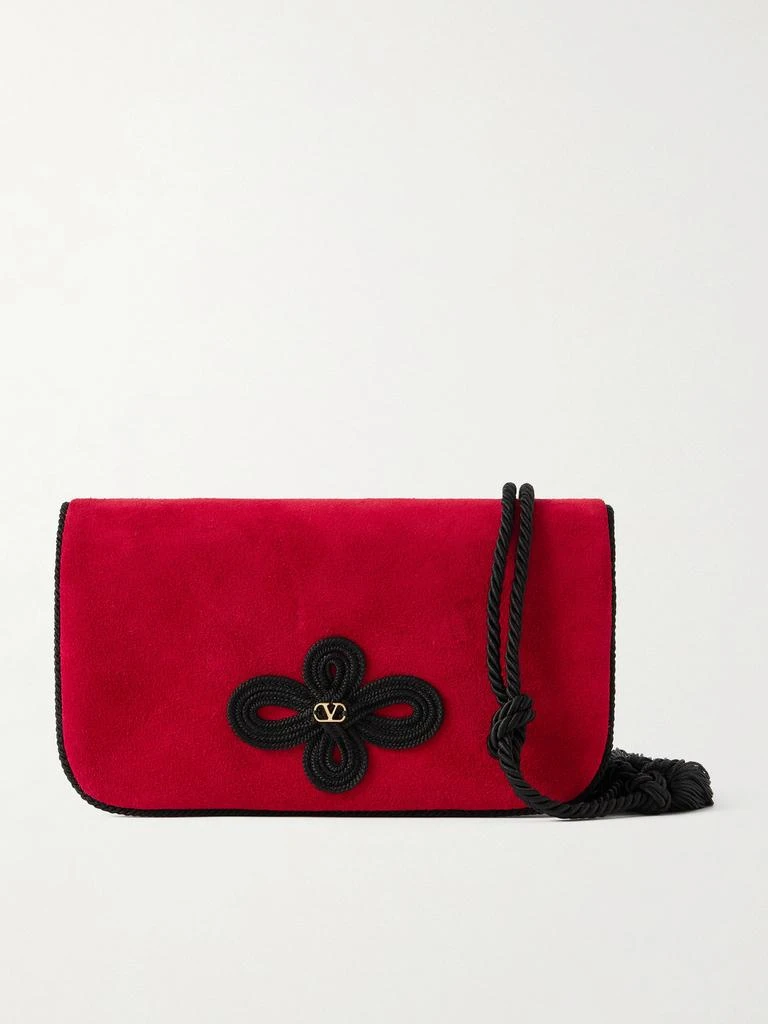 Valentino Sans Fin Tasseled Cord-trimmed Suede Clutch