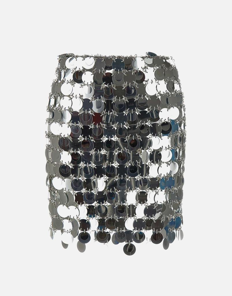RABANNE Shimmering silver discs and light-reflecting metal rings mini skirt