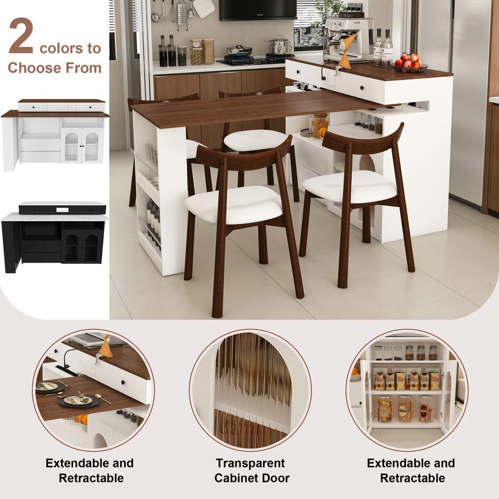 Streamdale Furniture Streamdale Kitchen Island Set with 4 Chairs, Extendable 
Rotating Table, Retro Design 3