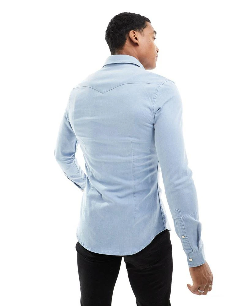 ASOS ASOS DESIGN skinny fit western denim shirt in light wash blue 4