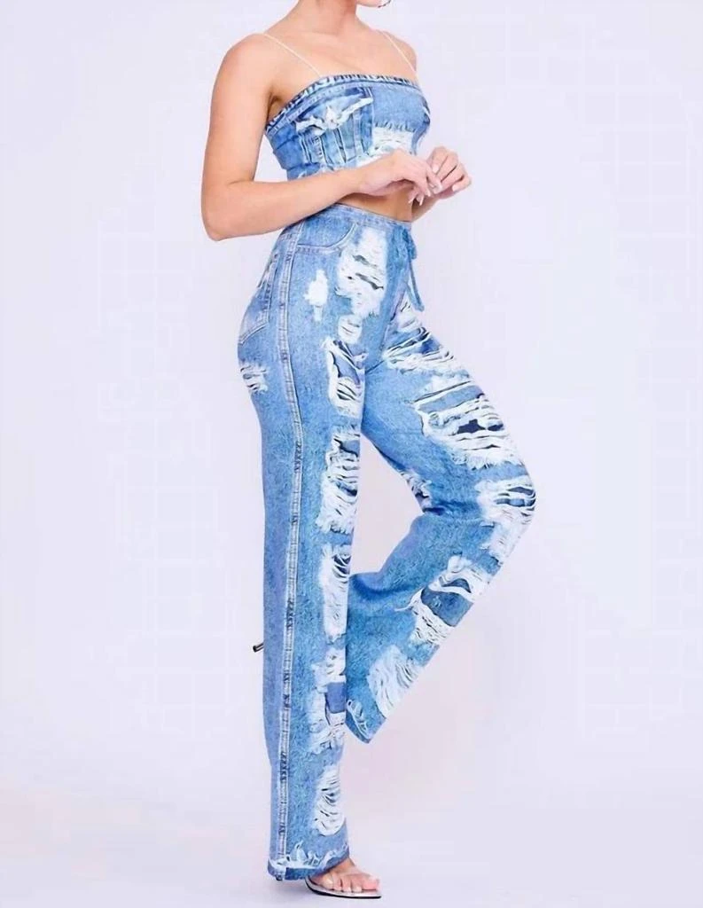 Her Bottari Denim Illusion Pant Set In Light Blue 4