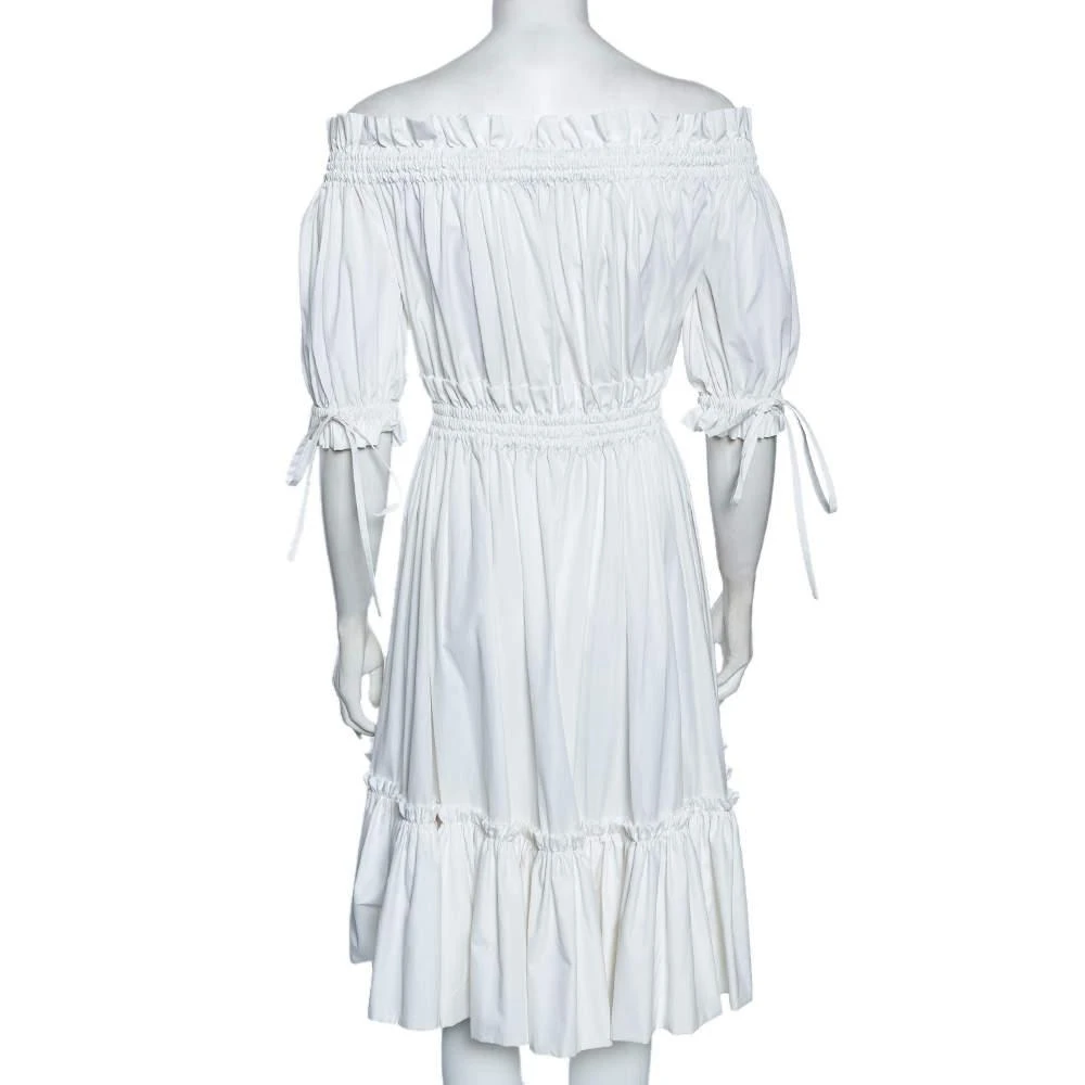 Alexander McQueen Alexander McQueen White Cotton Ruched Tiered Off Shoulder Midi Dress M 3