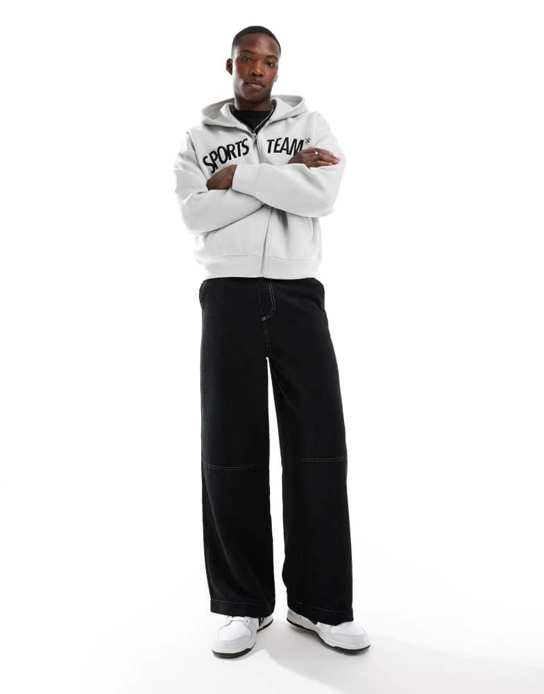 Bershka Bershka sports zip through hoodie in grey 3