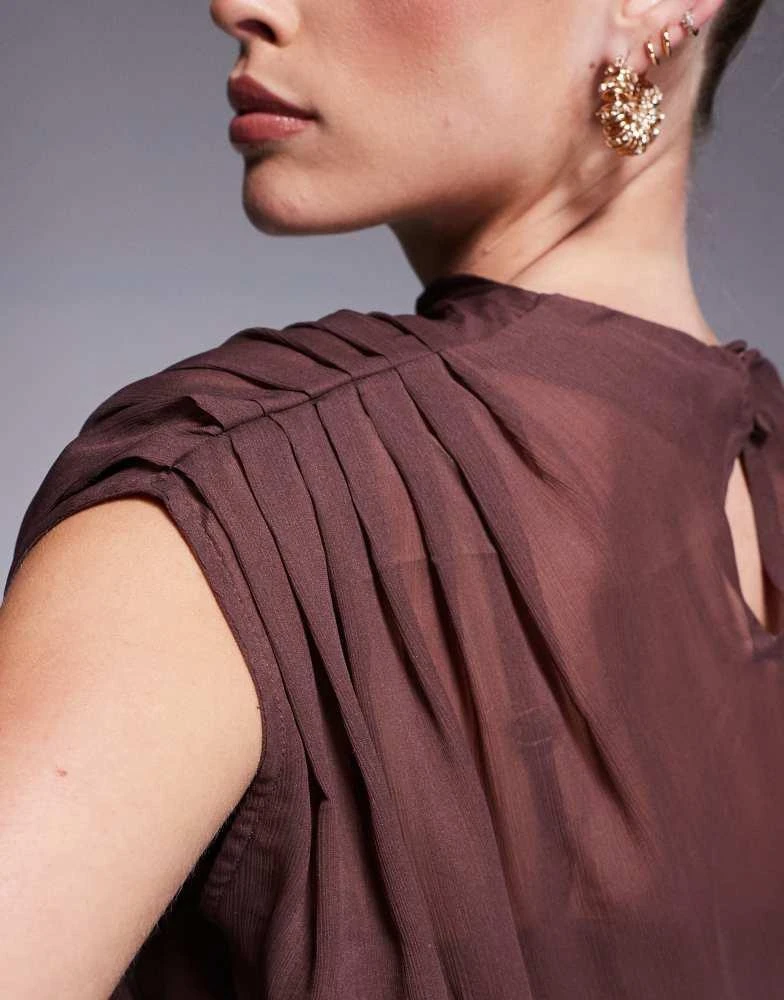ASOS ASOS DESIGN Petite high neck draped asymmetric mini dress with cut out in chocolate 2