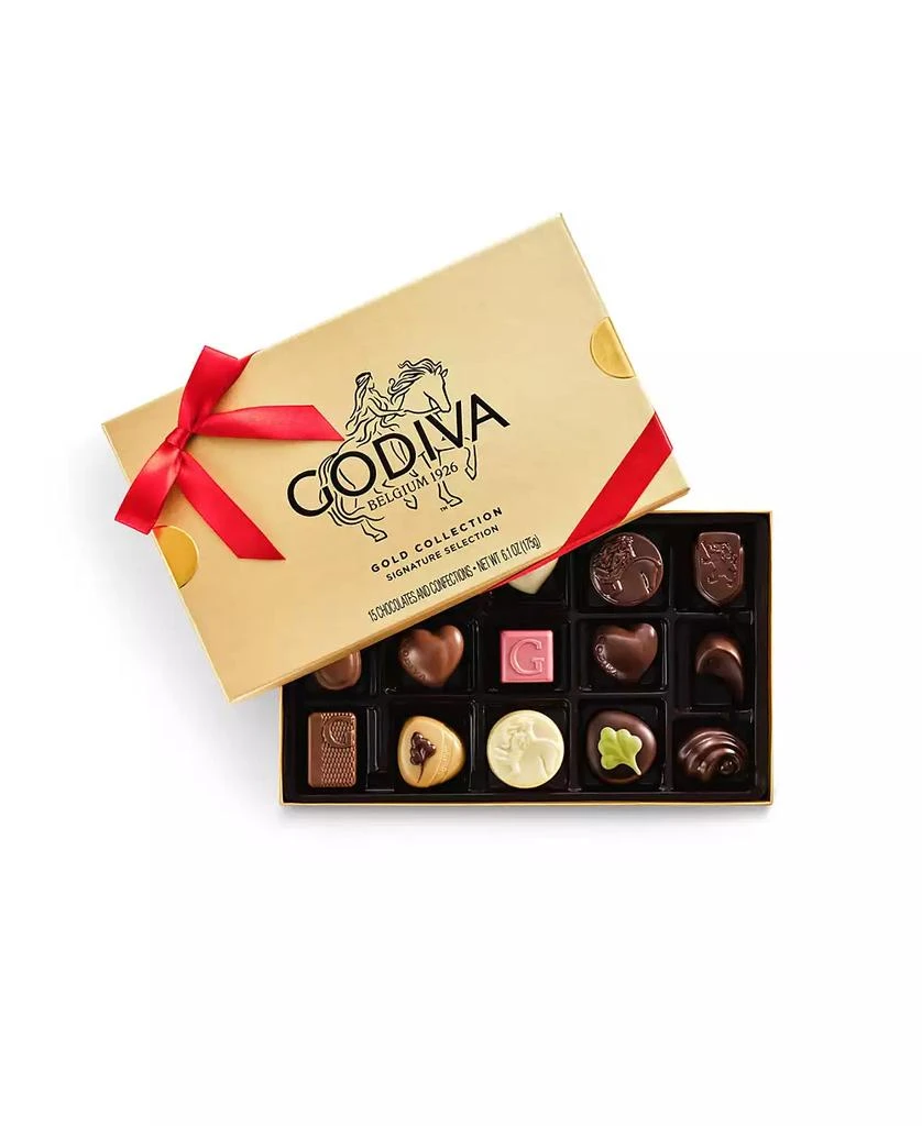 Godiva Assorted Chocolate Gold Gift Box with Red Ribbon, 15 Piece
