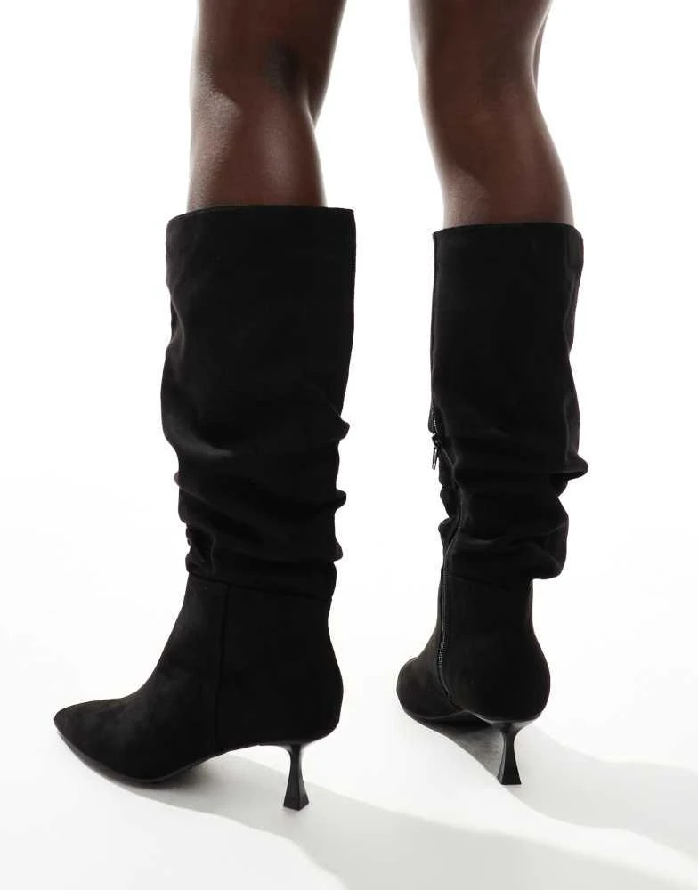 London Rebel Wide Fit London Rebel Nyla wide fit slouchy kitten heel knee boots in black 4
