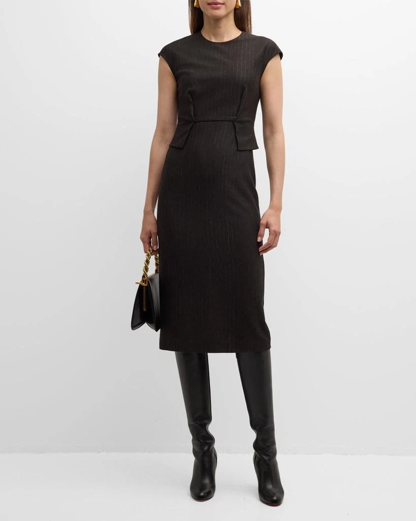 St. John Pinstripe Jersey Cap-Sleeve Peplum Midi Dress 2