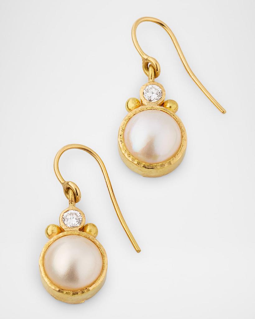 Elizabeth Locke 19K Yellow Gold White Mabe Pearl Earrings with Diamonds and Dots