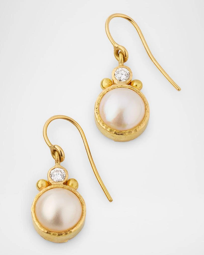 Elizabeth Locke 19K Yellow Gold White Mabe Pearl Earrings with Diamonds and Dots 1