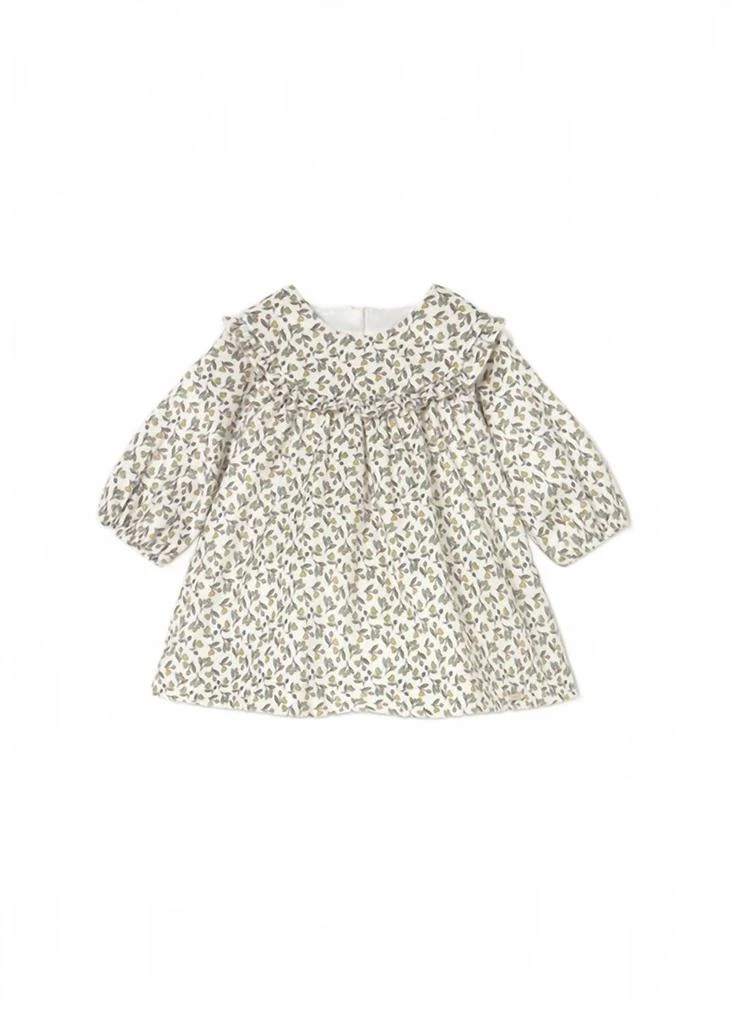 Mayoral Girls Printed Velvet Dress In Olive