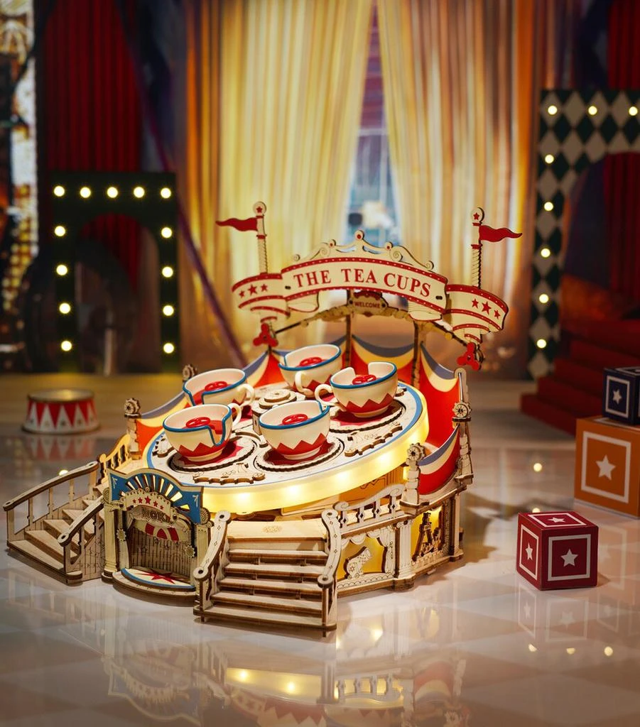 Robotime Musical Tilt-A-Whirl Tea Cup Ride Buildable Toy 2