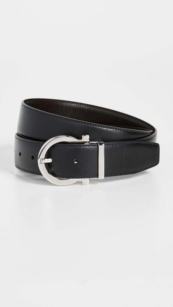 ベルト Salvatore Ferragamo Black Leather Reversibile Belt Salvatore Ferragamo Reversible Textured-Leather Belt - M