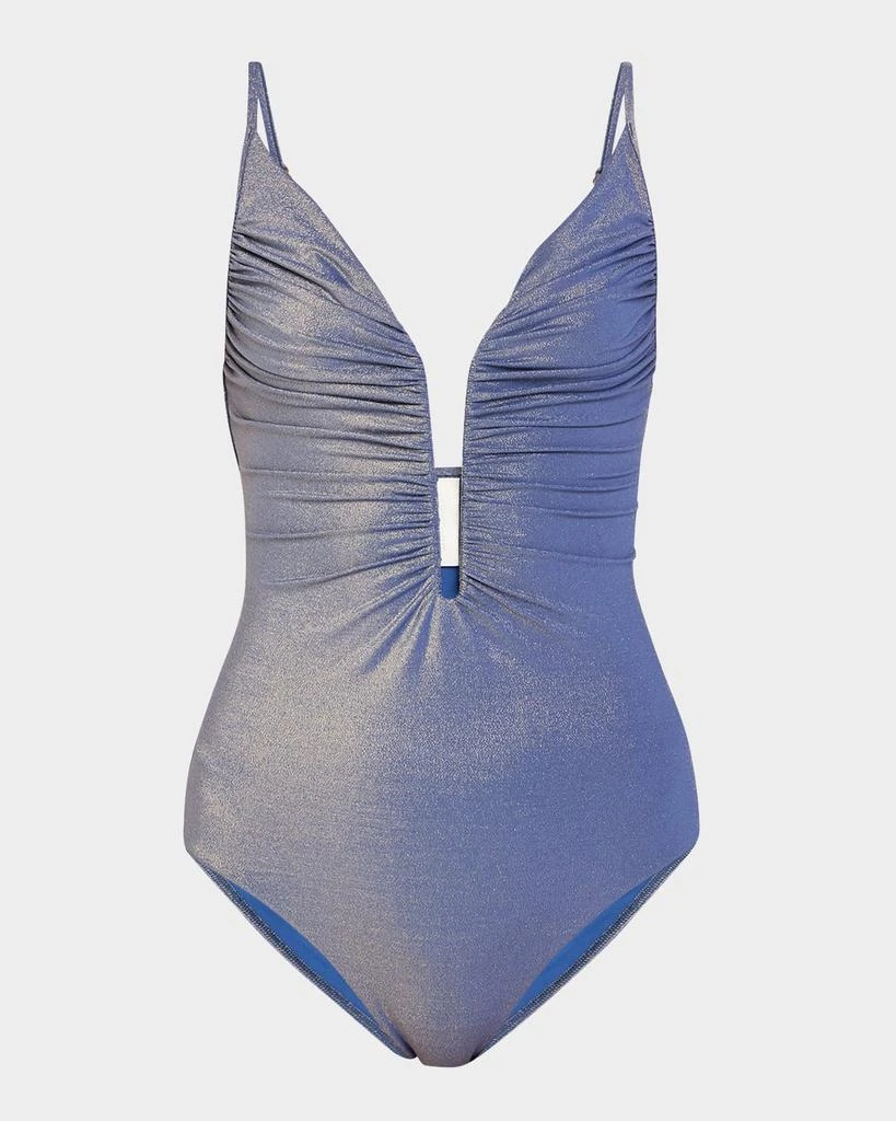 Zimmermann Tallow Metallic Plunge One-Piece Swimsuit 1