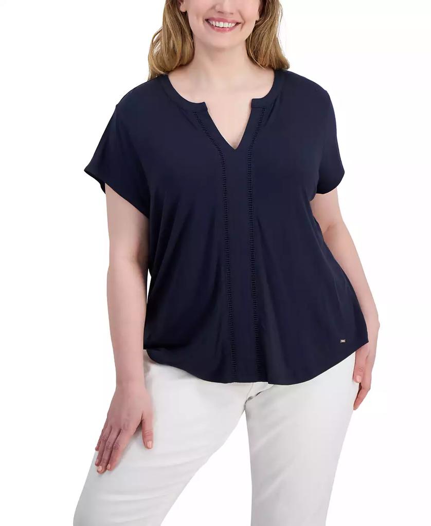 Tommy Hilfiger Plus Size Split-Neck Cap-Sleeve Top