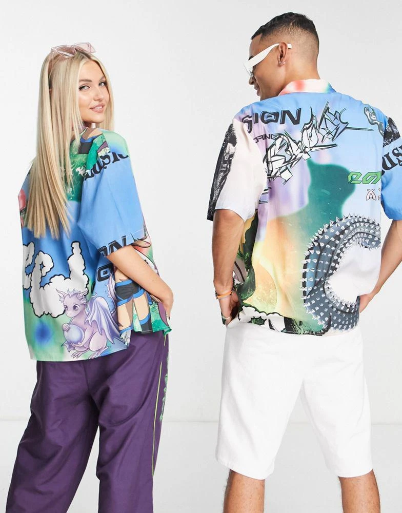 COLLUSION COLLUSION Unisex photographic print shirt in multi 4