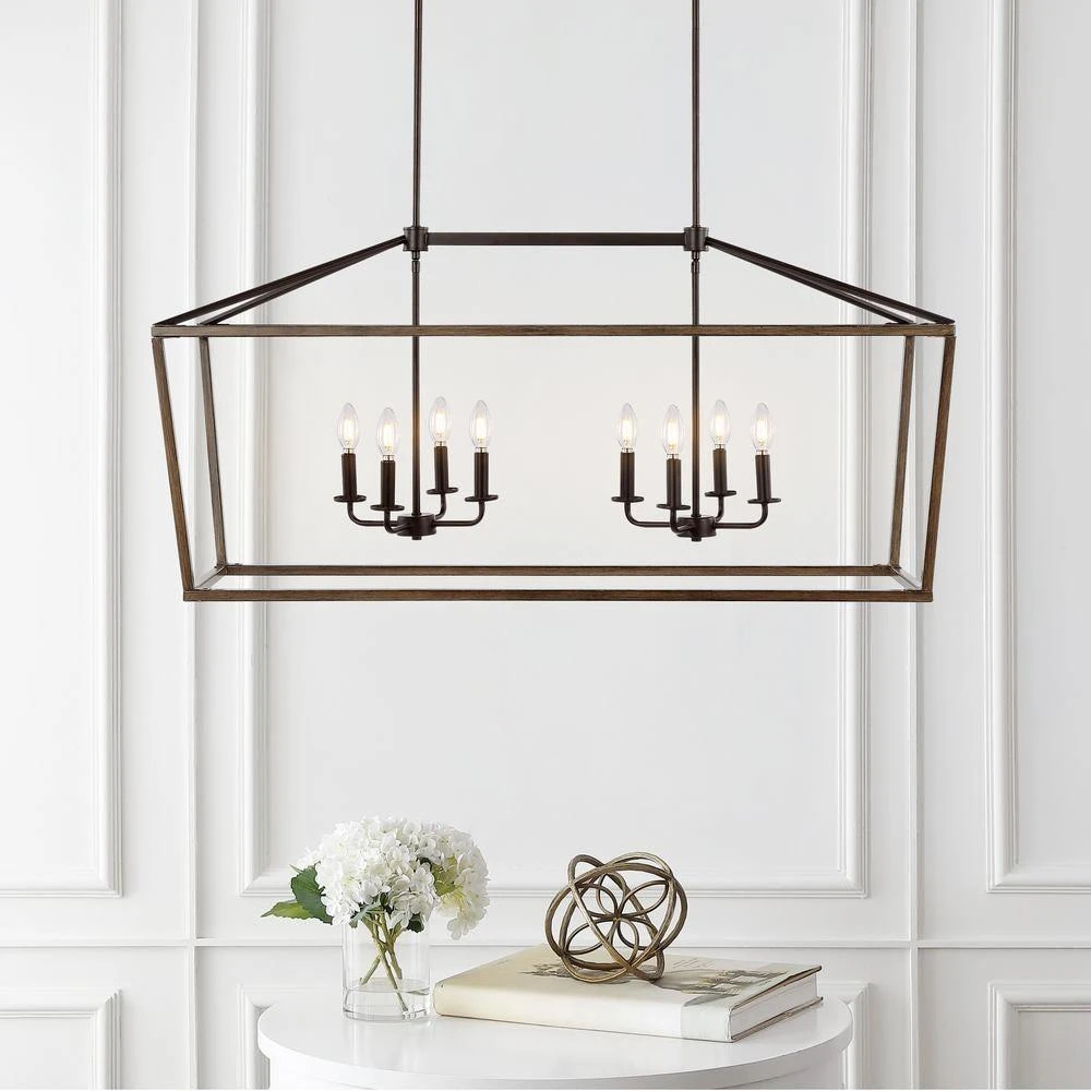 JONATHAN Y Oriana 46" 8-Light Iron Farmhouse Industrial Lantern LED Pendant 3